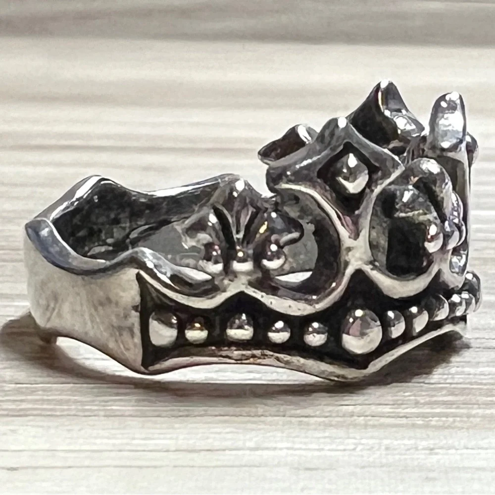 Vintage Designer Hallmarked ($) Sterling Silver Crown Band Ring, Size 5.5, 5g